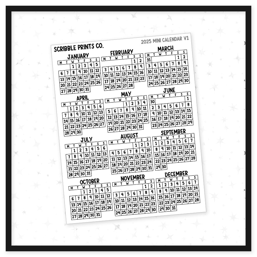 2025 Mini Calendar V1-V3 // Matte Reading Journal Stickers