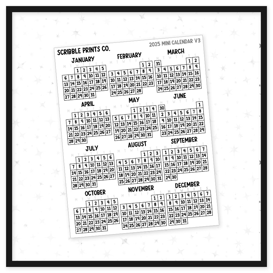 2025 Mini Calendar V1-V3 // Matte Reading Journal Stickers