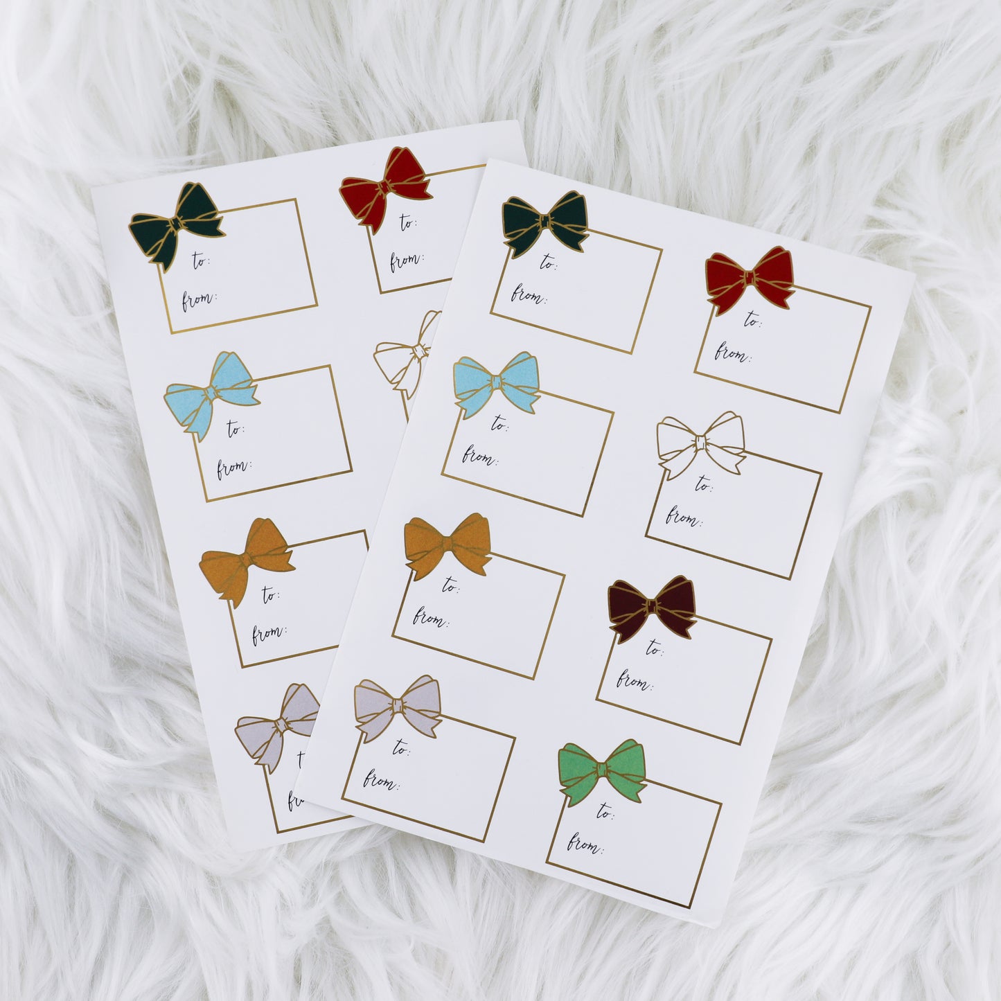 Set of Winter Bows // Foiled Sticker Gift Tags