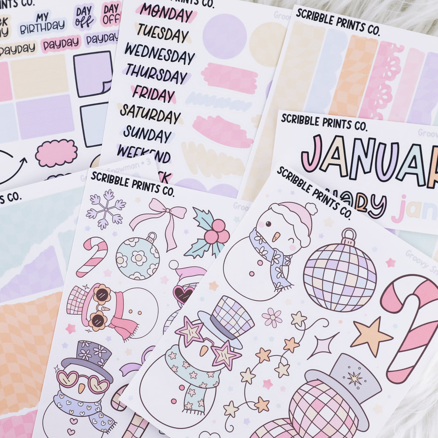 Groovy Snowman // Matte Journal Sticker Collection