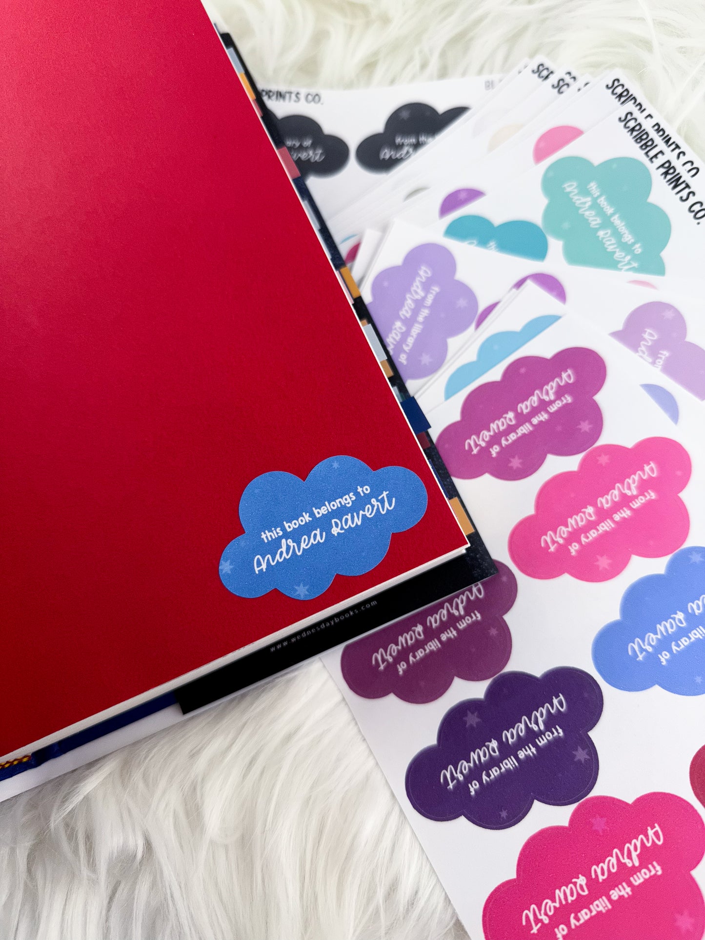 Custom Cloud Book Name Plate // Matte Stickers